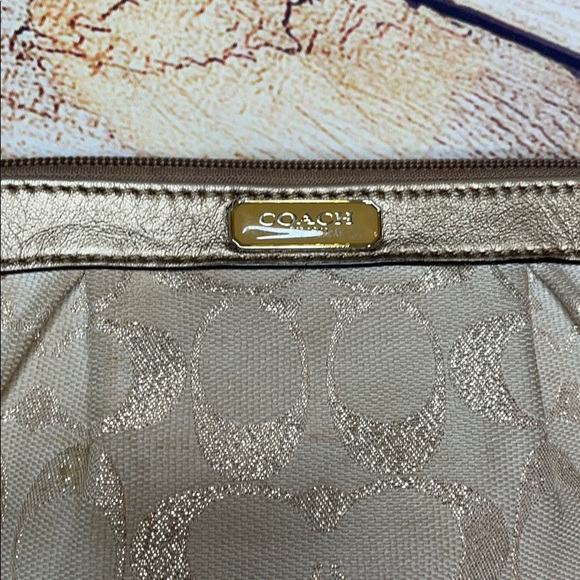 Coach Wristlet Wallet Clutch Tan and Gold - Picture 2 of 5